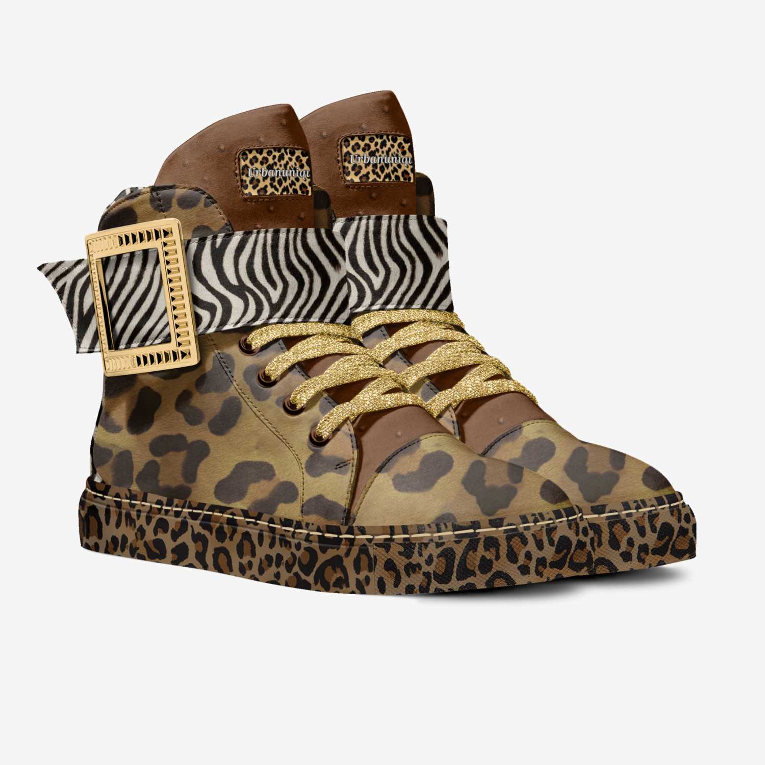Rich and Rich Brown Animal Print Urbanunique Women's High Top Sneaker