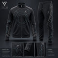 Vertex Vector Orbit Tracksuit in charcoal with silver geometric Vertex menswear design