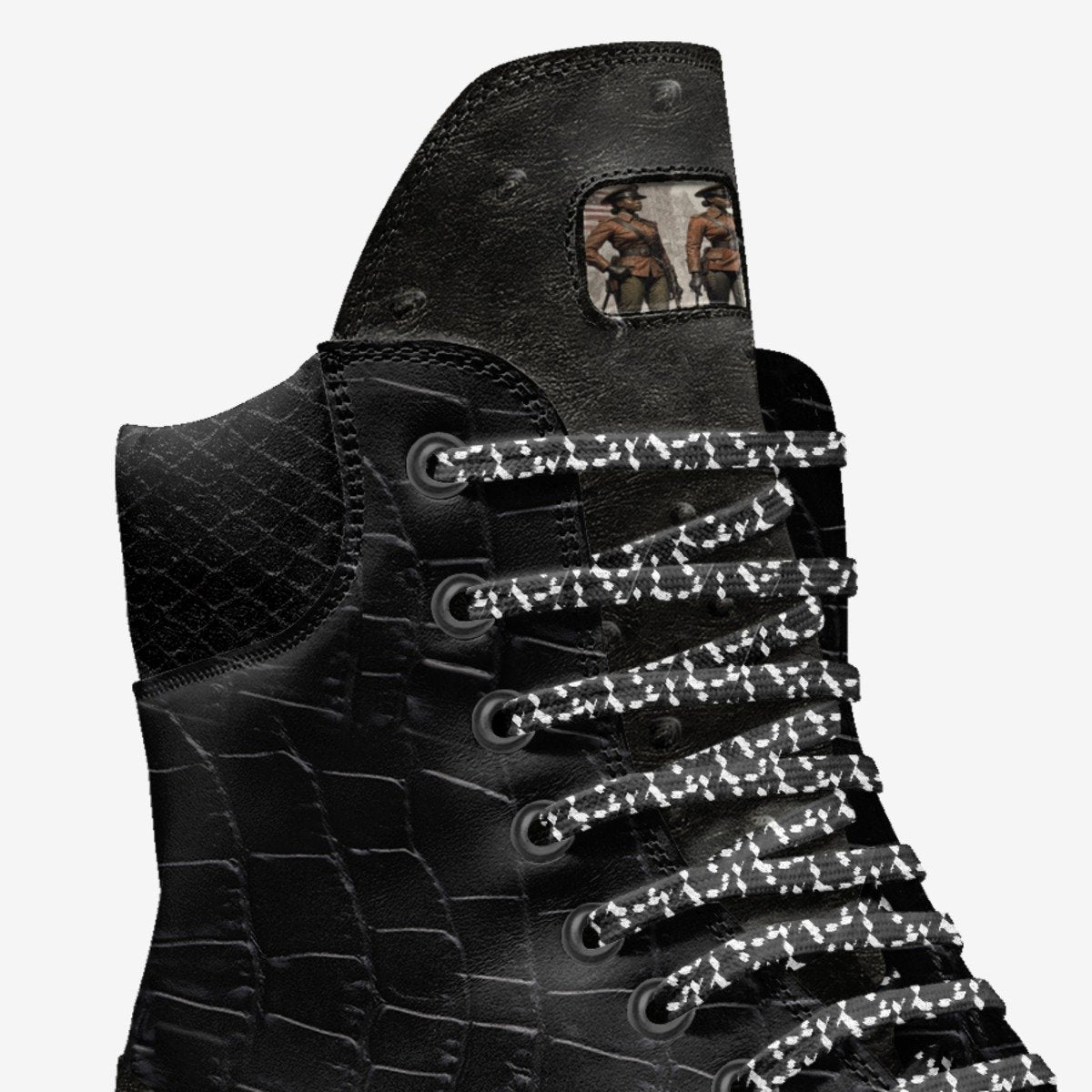 Black and red high-top women's boot with lugged sole and oversized logo tongue — additional view 7