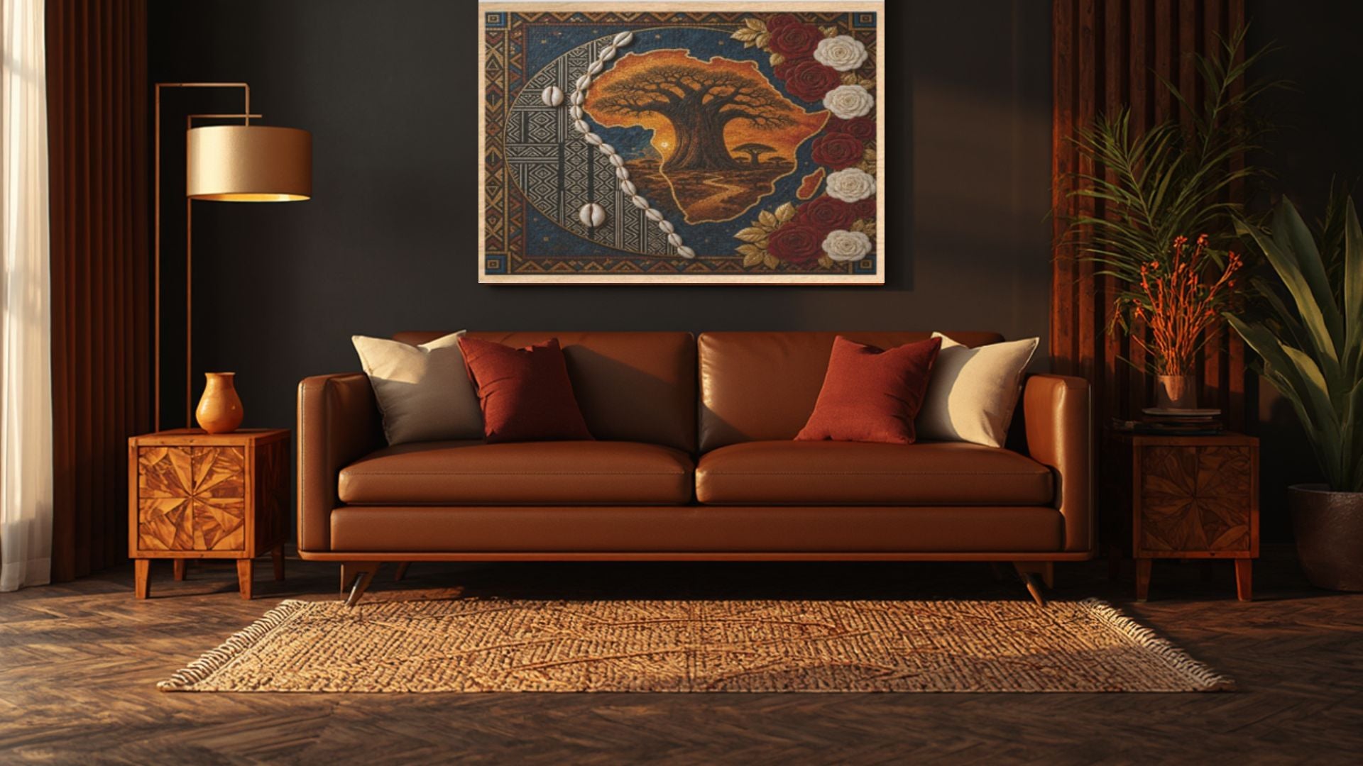 Mosaic Sunset Over Africa with Roses 1000-Piece Wooden Jigsaw Puzzles (Horizontal) Wall Art - Rich and Rich Homeopportunities