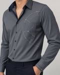 Vertex Vector Orbit Button-Up Shirt in slate gray with navy geometric Vertex menswear design