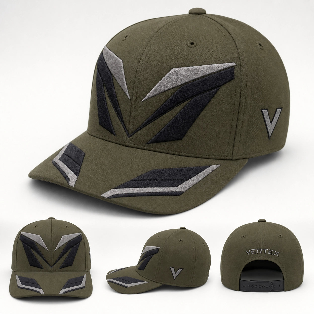 Vertex Negative V Baseball Baseball Cap in slate with signal orange geometric Vertex menswear design