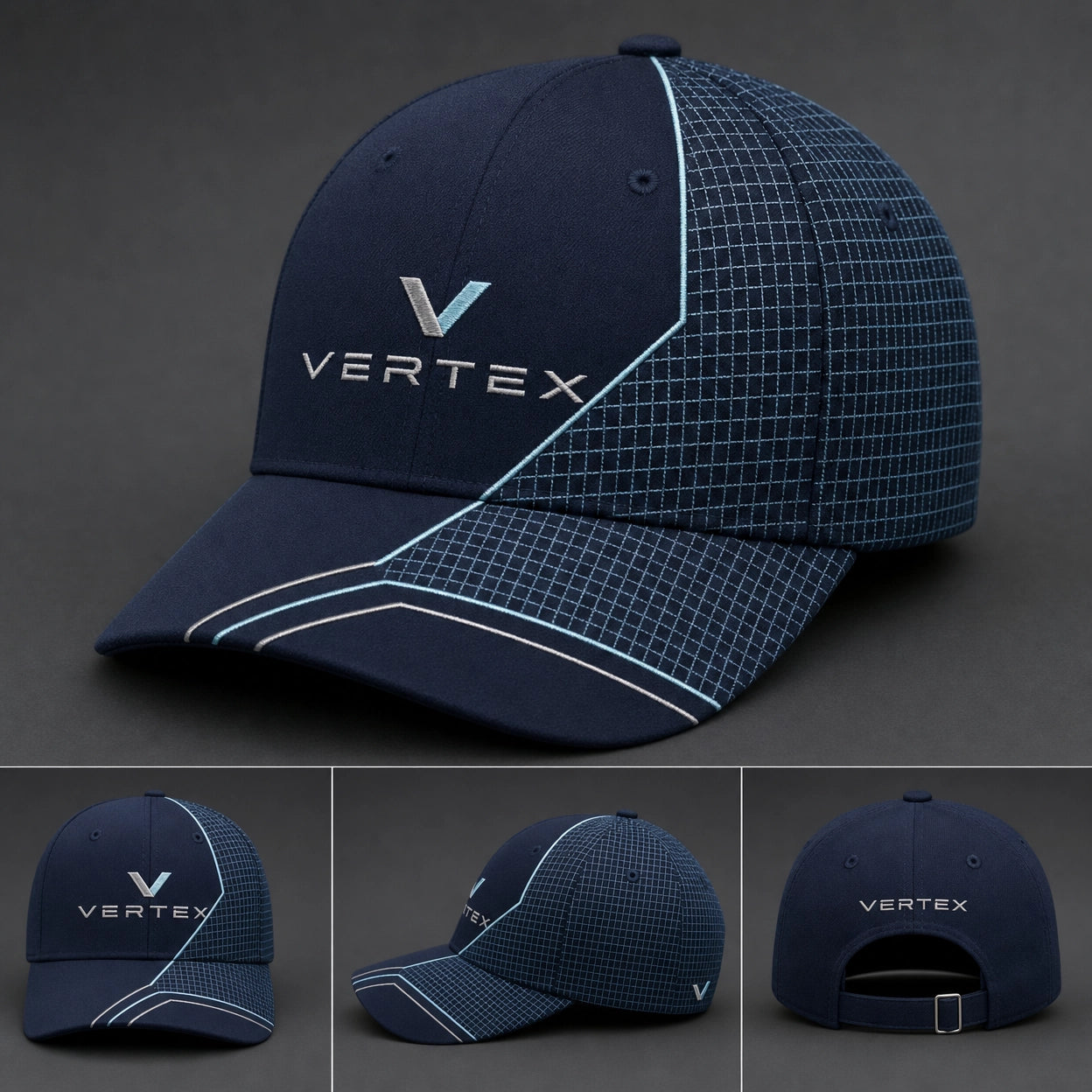 Vertex Axis Split Baseball Baseball Cap in slate with signal orange geometric Vertex menswear design