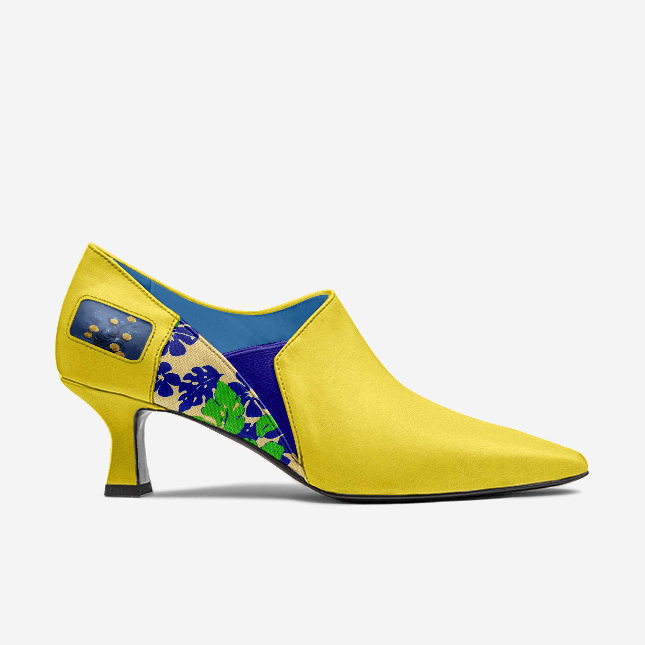 Yellow women's low-heel pump with rounded toe and plush interior lining — additional view 8