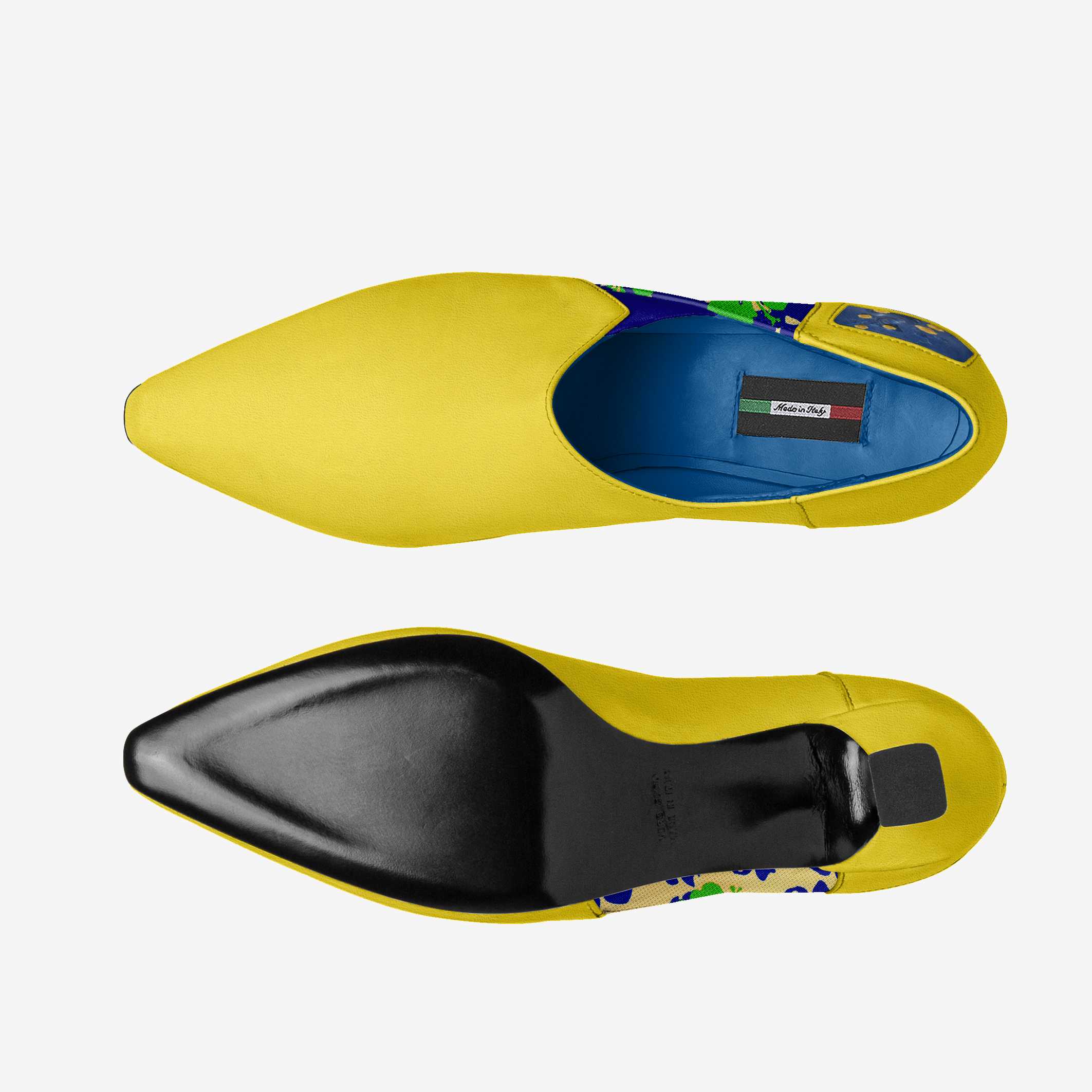 Yellow women's low-heel pump with rounded toe and plush interior lining — alternate view