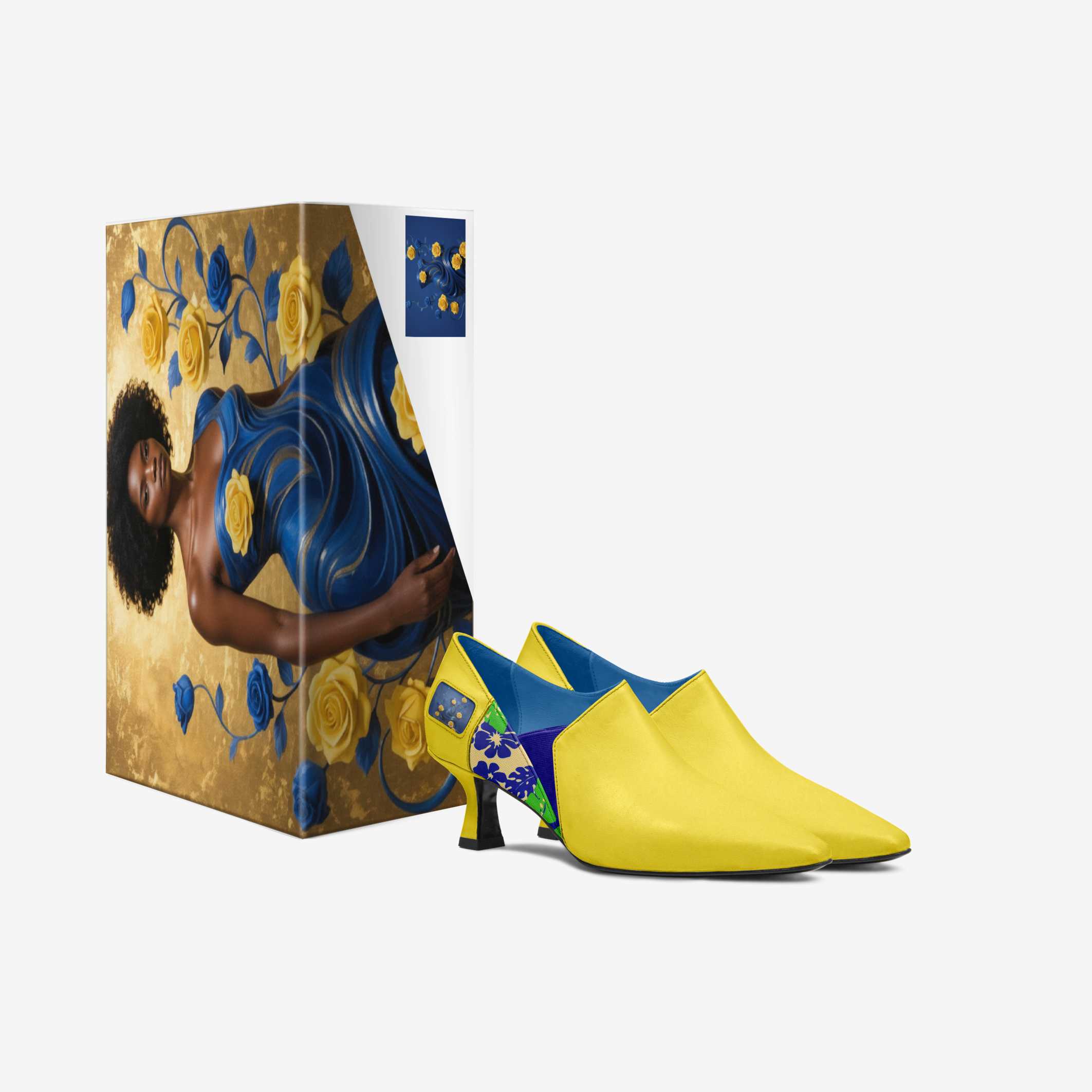 Yellow women's low-heel pump with rounded toe and plush interior lining