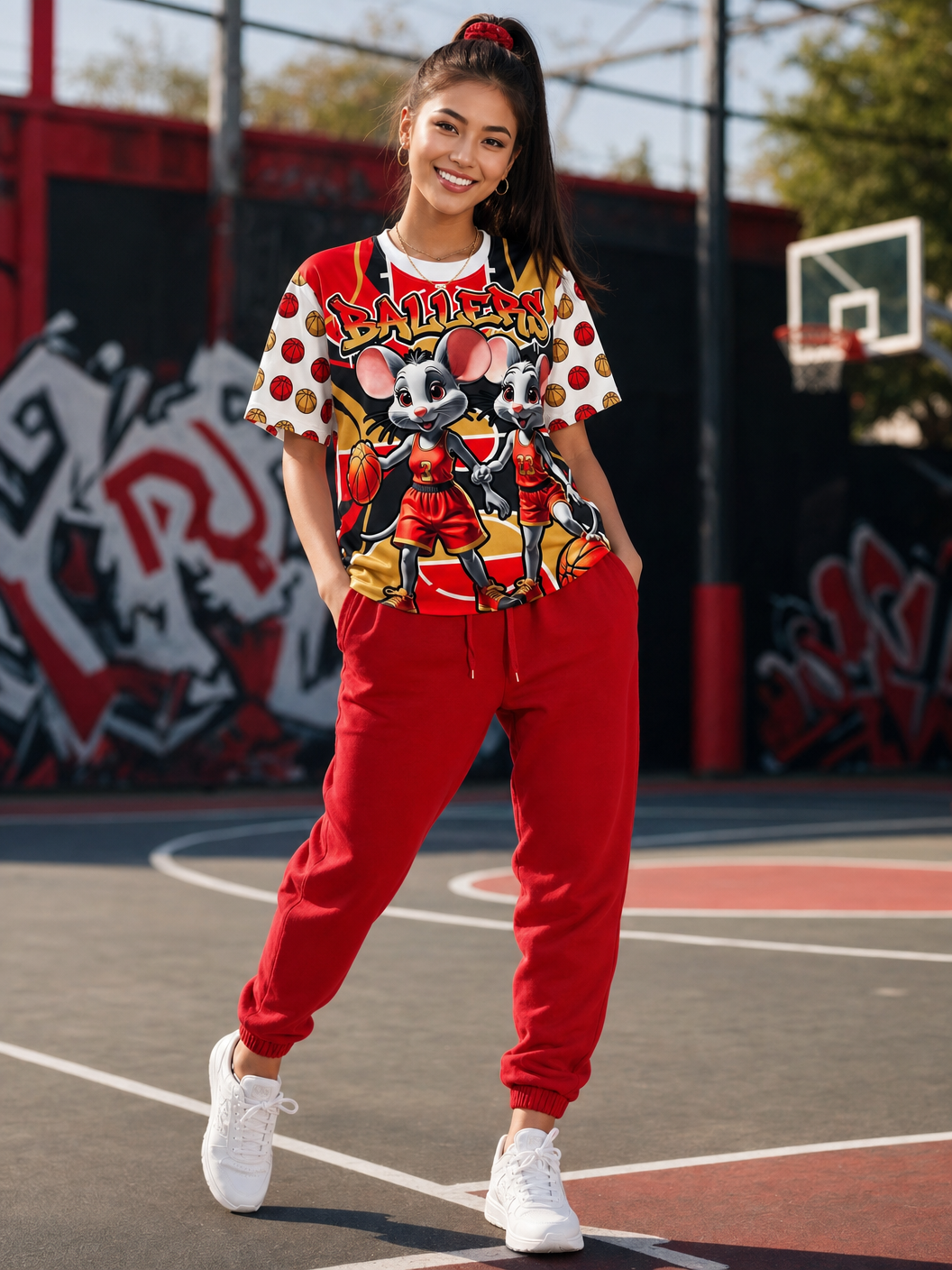 Model wearing BALLERS Mice Basketball T-Shirt