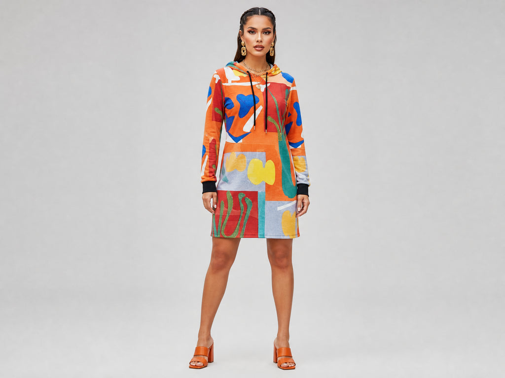 Rich and Rich Orange Abstract Women's Hoodie Dress - Rich and Rich Homeopportunities