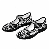 Women's Mary Jane shoes in black and white zebra pattern with Velcro strap and mesh upper — additional view 15