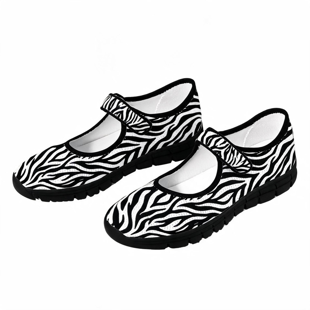 Rich and Rich Black White Zebra Pattern Women's Mary Jane's