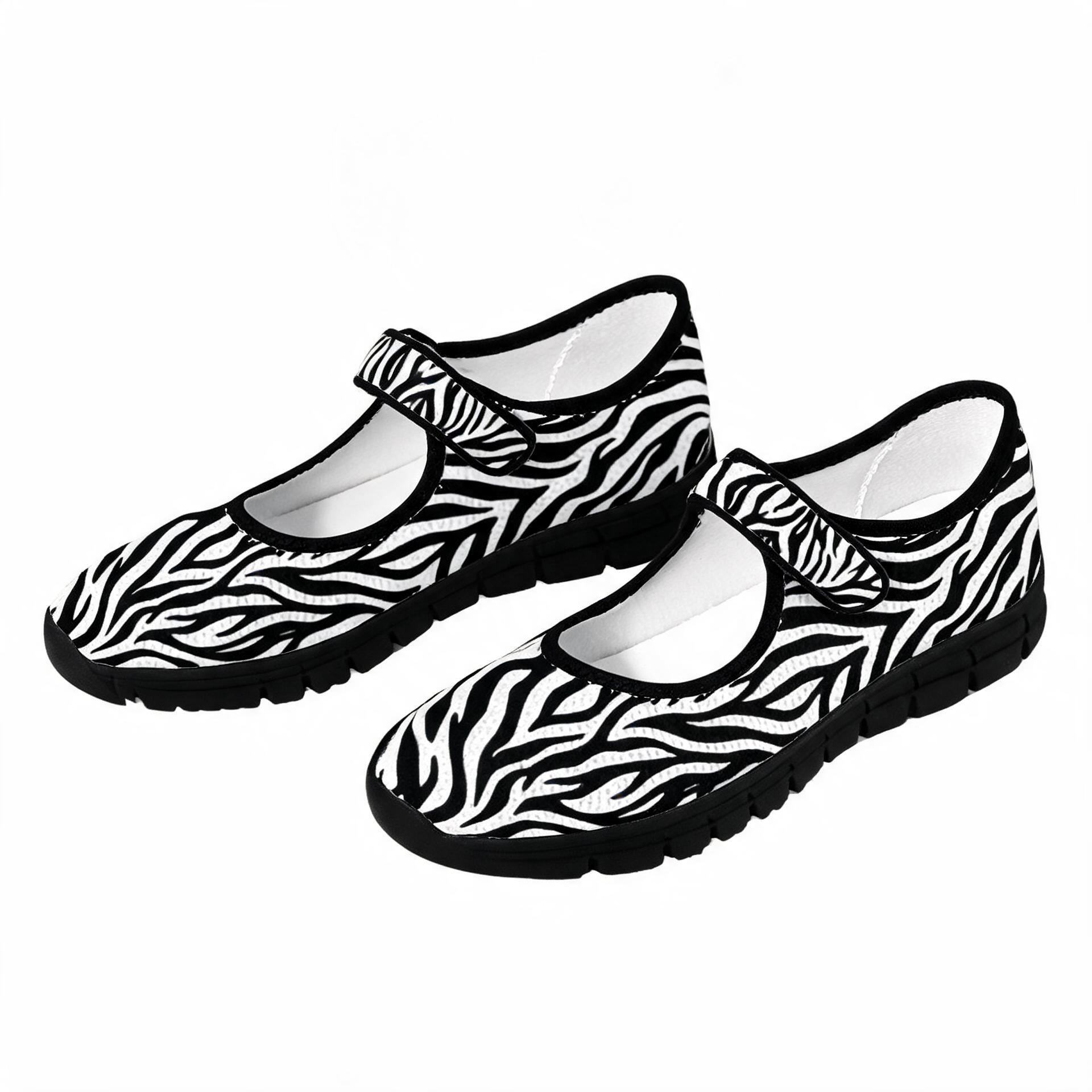 Rich and Rich Black White Zebra Pattern Women's Mary Jane's
