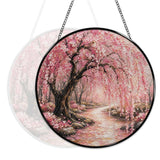 Glass suncatcher with Japanese blossom tree print hanging from a metal chain — additional view 6