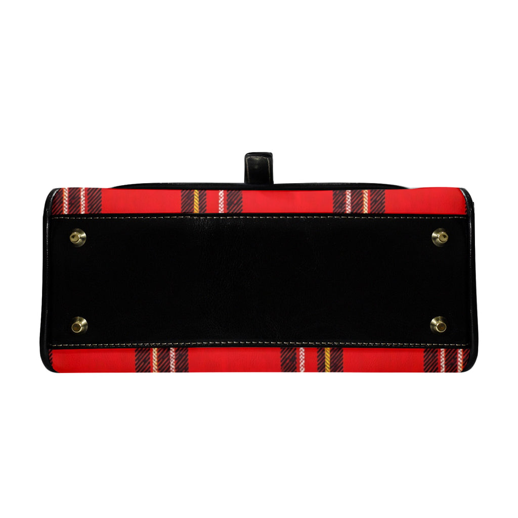 Rich and Rich Chocolate Red Checkered Women's Leather Satchel Bag