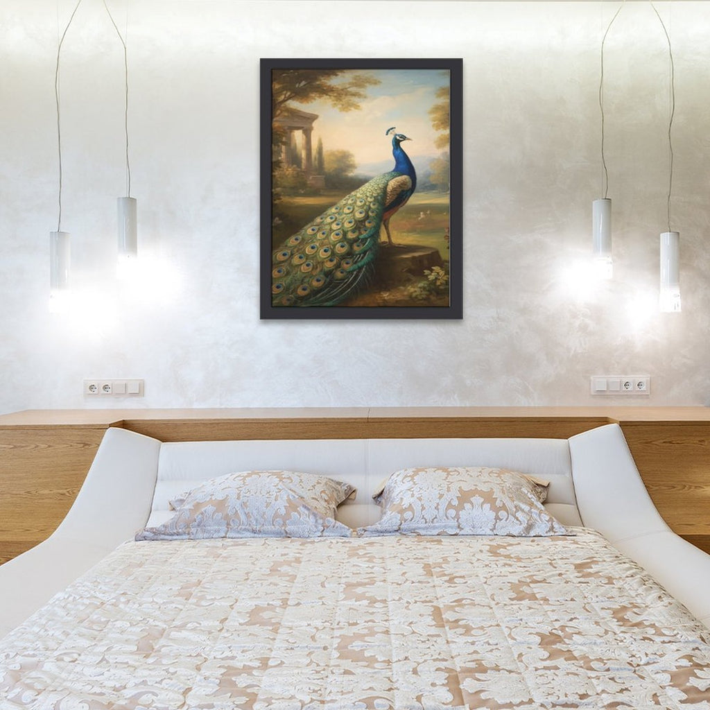 Rich and Rich Peacock Home Wooden Frame Painting with vibrant peacock design 30x40cm