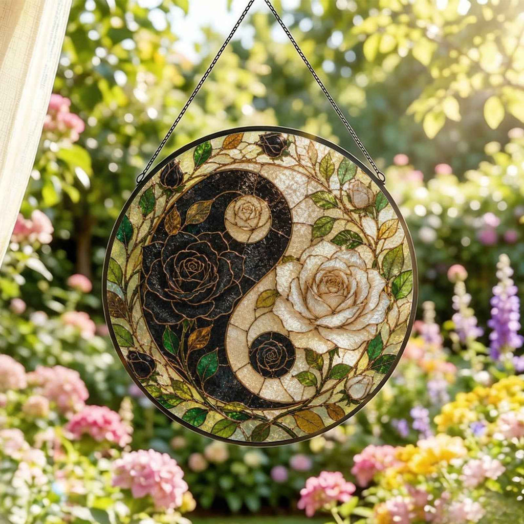 Rich and Rich Harmony Heritage Yin Yang Roses Glass Suncatcher - Rich and Rich Homeopportunities