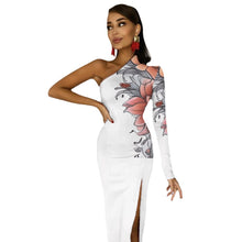 Load image into Gallery viewer, Half sleeve split dress One-Shoulder Slit Maxi Dress
