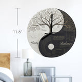 Wooden wall clock with Tree of Life and yin-yang inspired artwork, frameless, 11.6 inches — alternate view