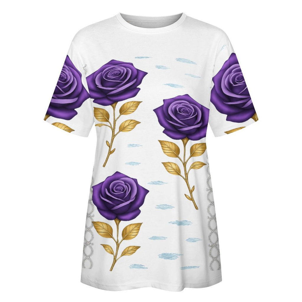 Rich and Rich Lavender Rose Women's Cotton T-Shirt featuring all-over floral print