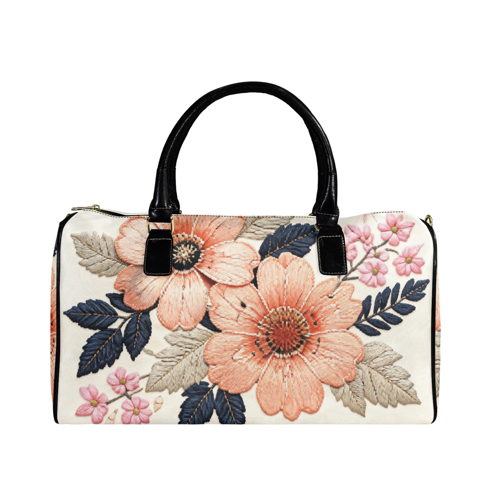 Rich and Rich Beige Floral Designer Leather Premium 1200D Nylon Travel Bag | Gym, Weekend & Overnight Duffel Bag