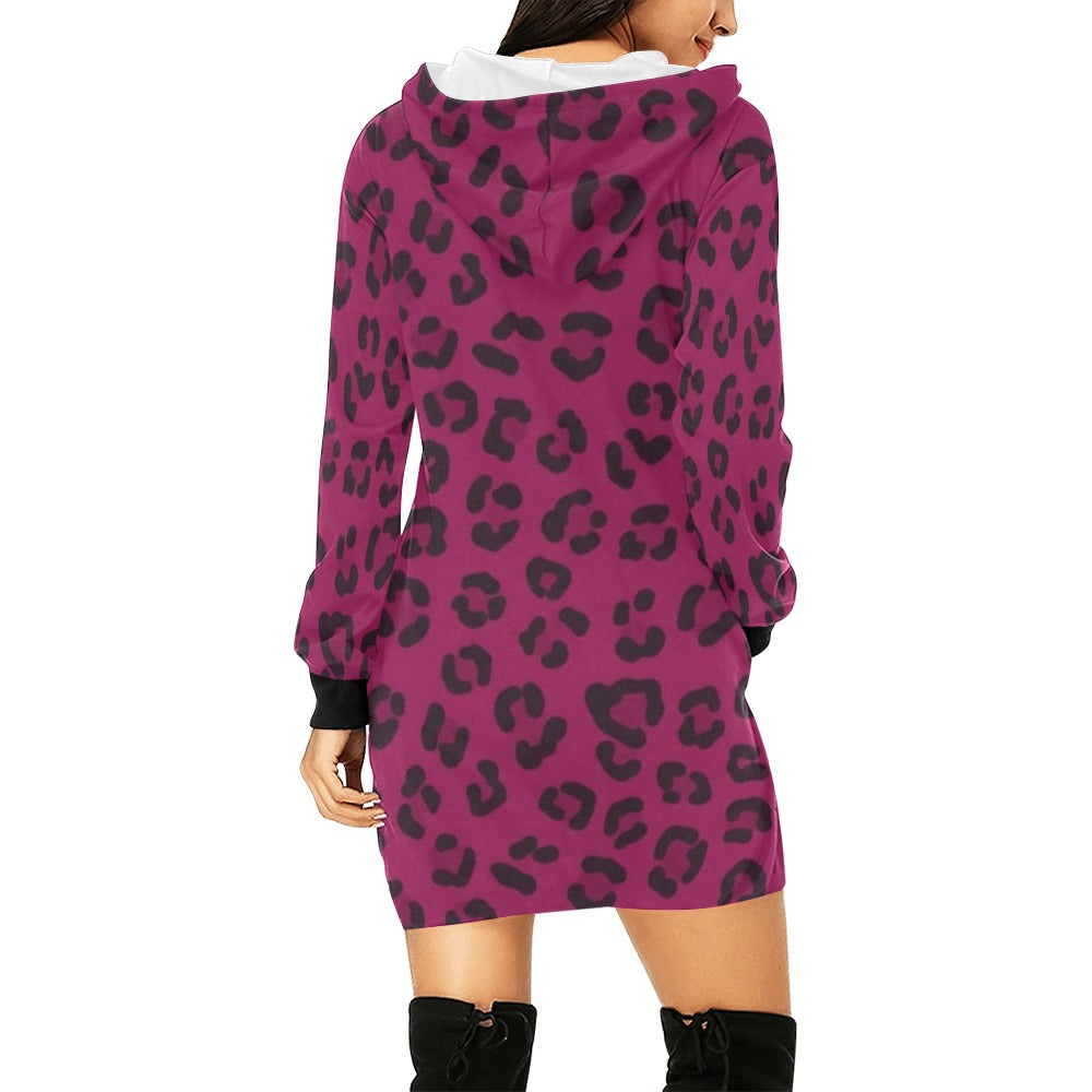Rich and Rich magenta animal print women's hooded mini dress front view