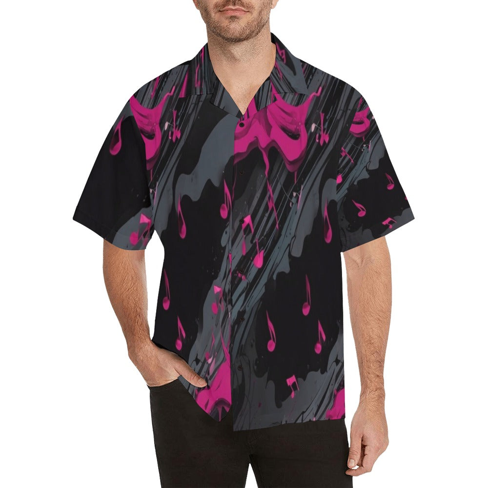 R&RH Magenta Graphic Hawaiian Shirt for Men with boxy fit and notch lapel collar
