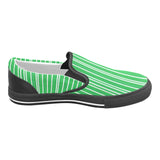 Men's green pinstripe canvas slip-on sneakers with elastic goring and rubber outsole — additional view 15