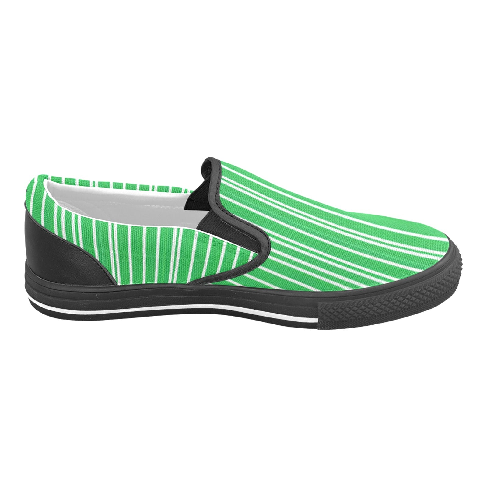 Men's green pinstripe canvas slip-on sneakers with elastic goring and rubber outsole — additional view 15