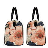 Beige floral 1200D nylon travel duffel with PU leather handles and adjustable shoulder strap — additional view 11