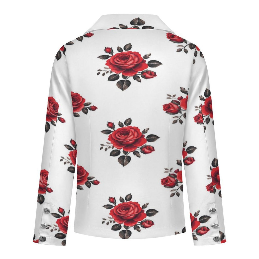 Rich and Rich Women’s Red Roses Wide Leg Pants and Double Breasted Blazer Set | Floral Two-Piece Outfit