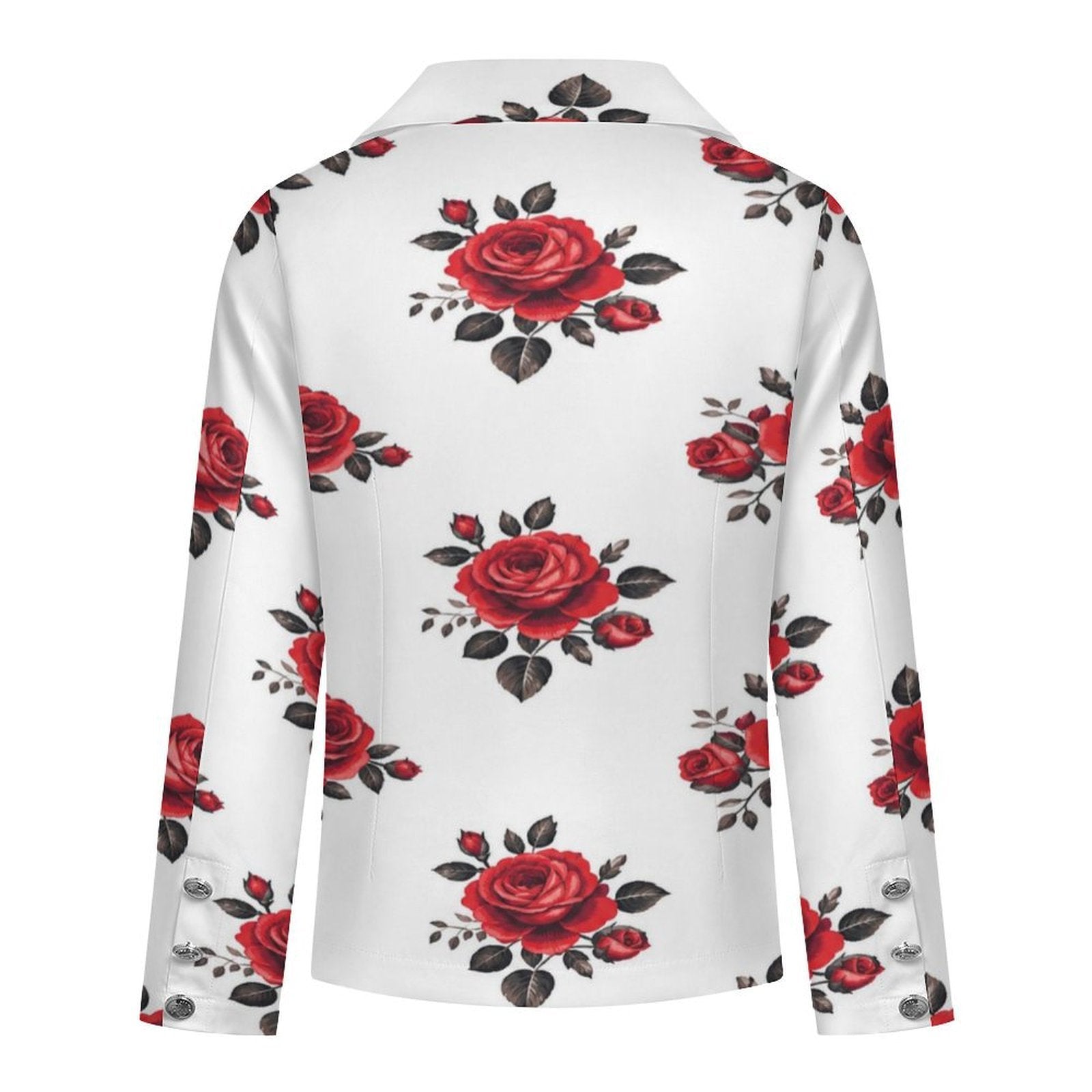 Rich and Rich Women’s Red Roses Wide Leg Pants and Double Breasted Blazer Set | Floral Two-Piece Outfit