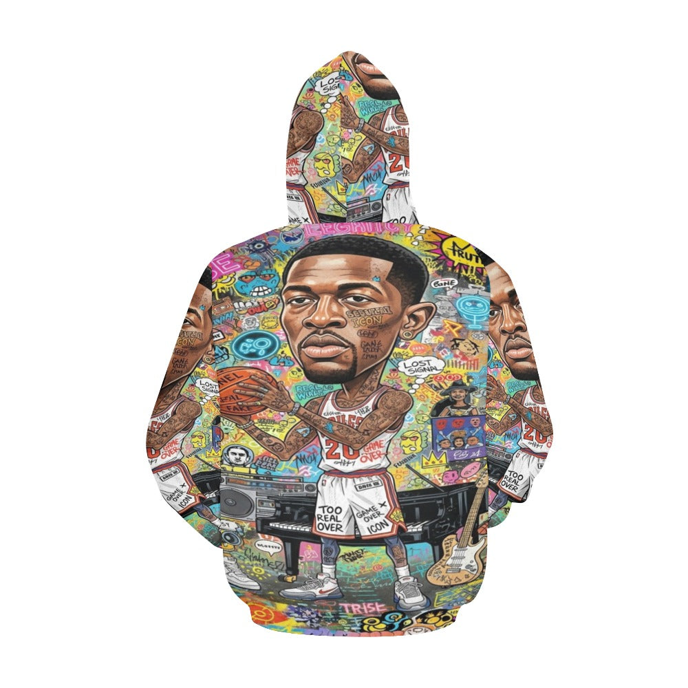 Rich and Rich Multicolor Basketball Man Caricature Men's Hoodie front view