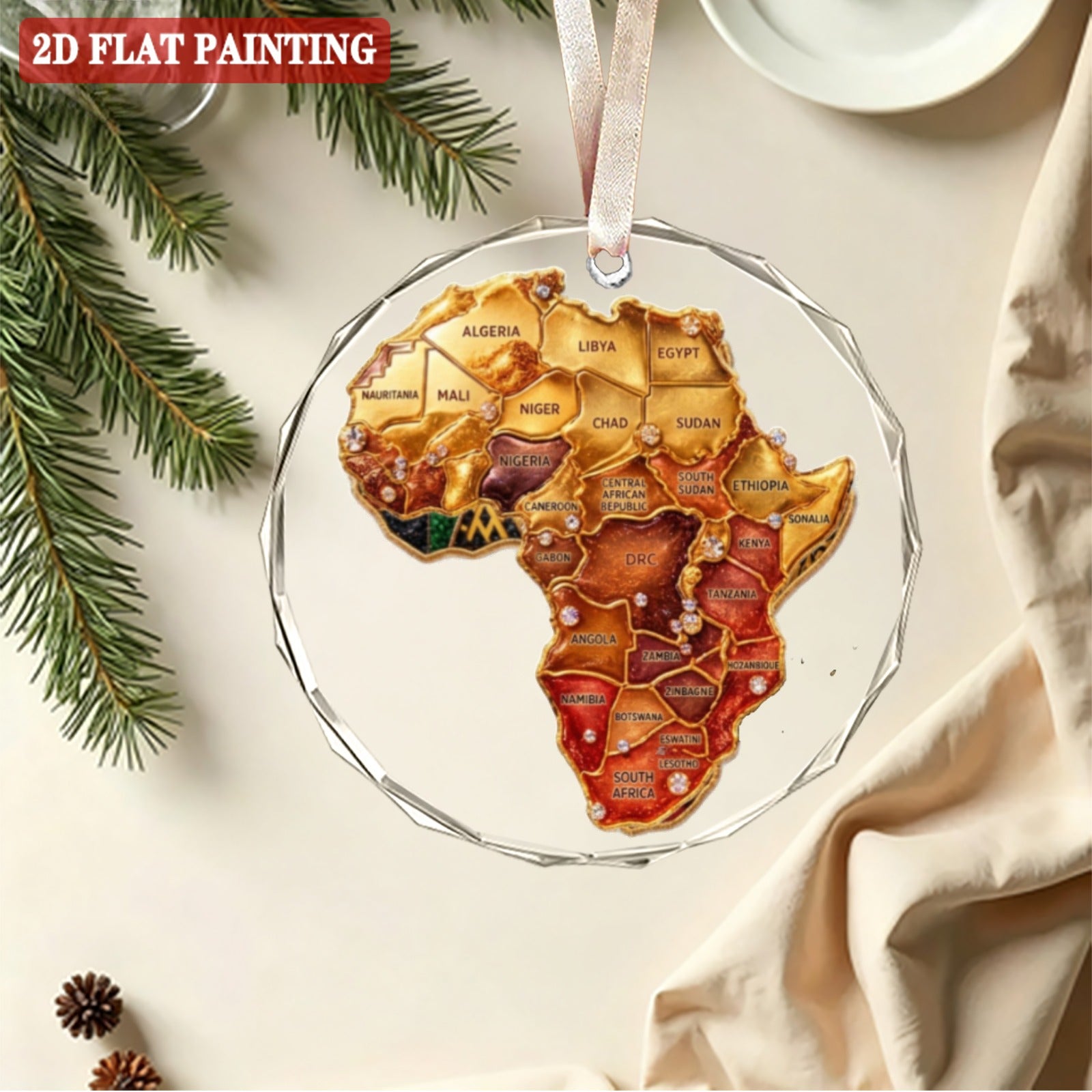 A Rich and Rich Round Crystal Africa Countries Glass Ornament