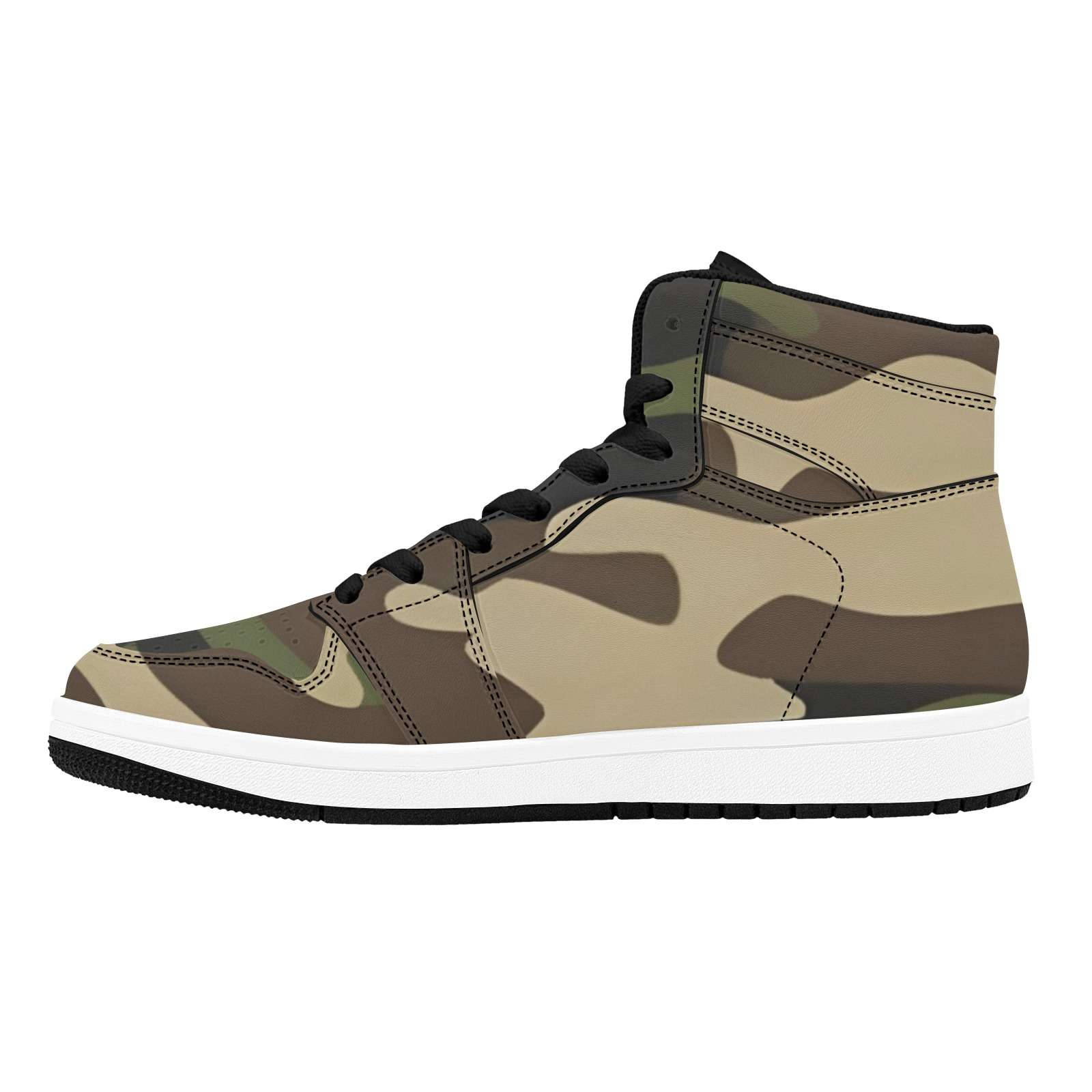 Camo green high-top men's sneakers with synthetic leather panels and rubber outsole — additional view 17
