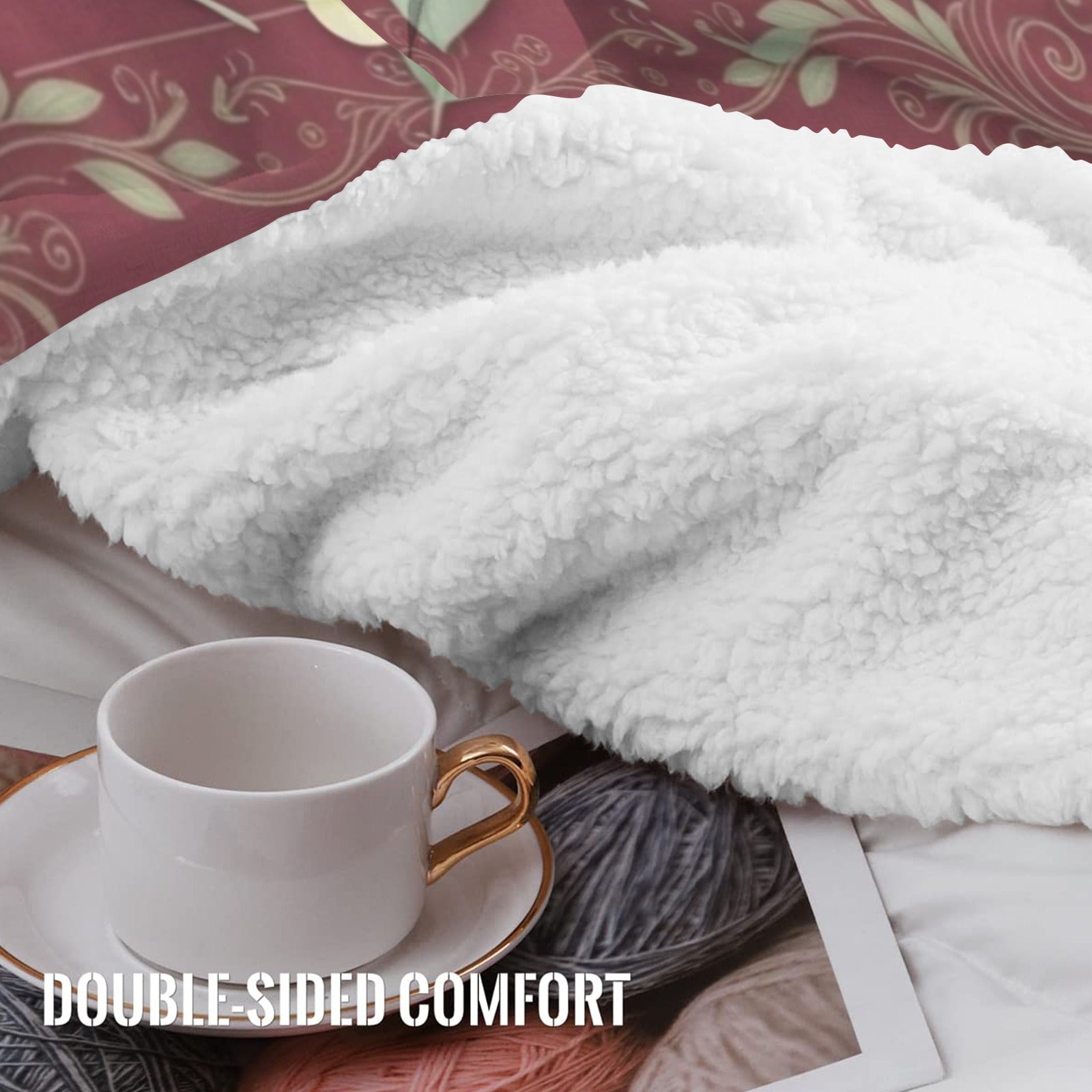 Rich and Rich Burgundy Botanical Sherpa Fleece Blanket Sherpa Fleece Blanket 90"x108" - Rich and Rich Homeopportunities