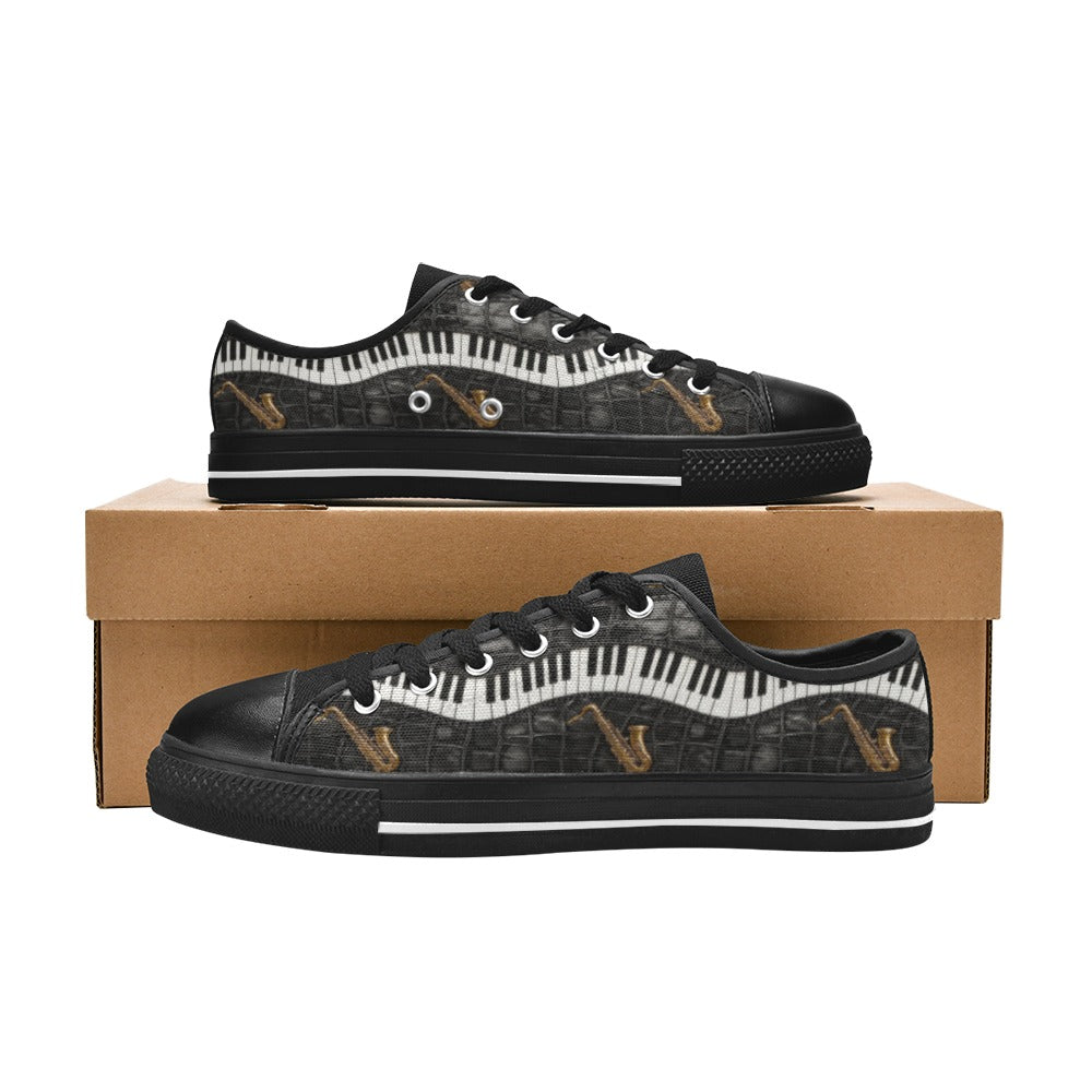 Rich and Rich Men's Black Piano/Saxophone Low-Top Sneakers