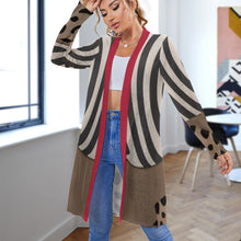 Load image into Gallery viewer, Rich and Rich Women&#39;s Brown, Beige, Red, Striped Mid-Length Cardigan
