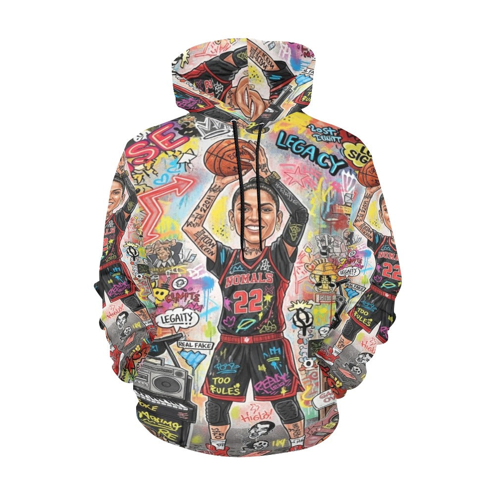 Rich and Rich Multicolor Basketball Woman Caricature Hoodie featuring vibrant streetwear design
