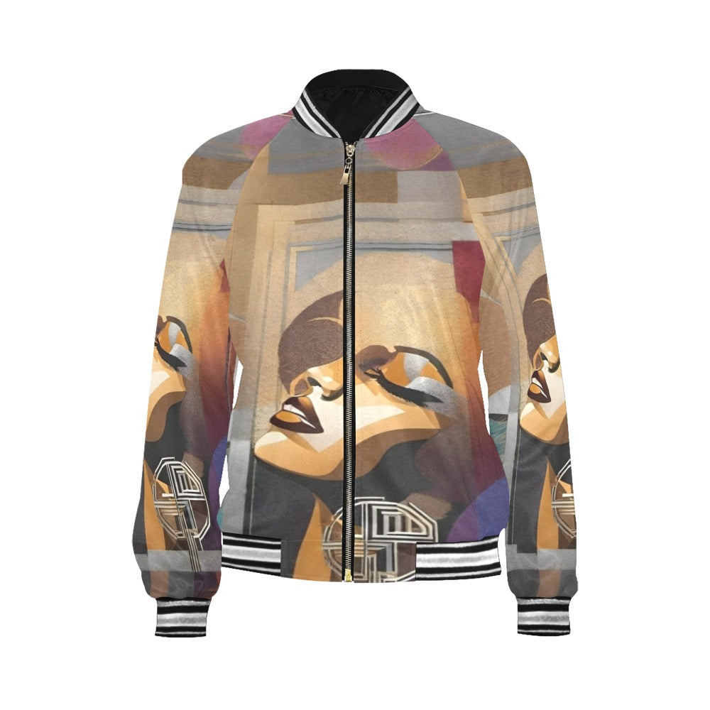 Rich and Rich Graphic Brown Caricature Bomber Jacket For Women