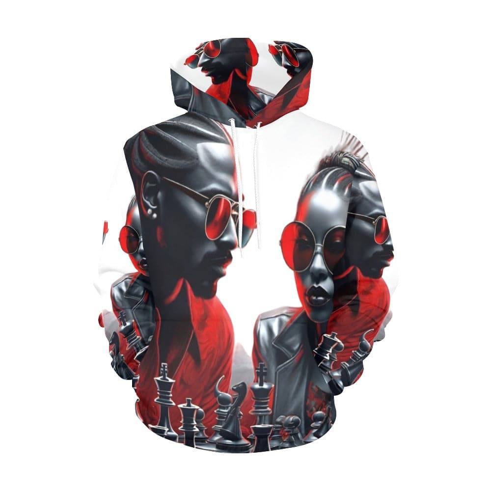 R&RH Men's White Chess Game All Over Print Hoodie front view