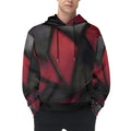 R&RH Burgundy and Black Diagonal Design Men's Long Sleeve Hoodie with Drawstring Hood and Kangaroo Pocket