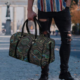 Green fractal-pattern PU leather travel duffel with top handles and adjustable shoulder strap — additional view 8