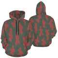 Rich and Rich Men's Red Camo Hoodie front view with kangaroo pocket and red camouflage print