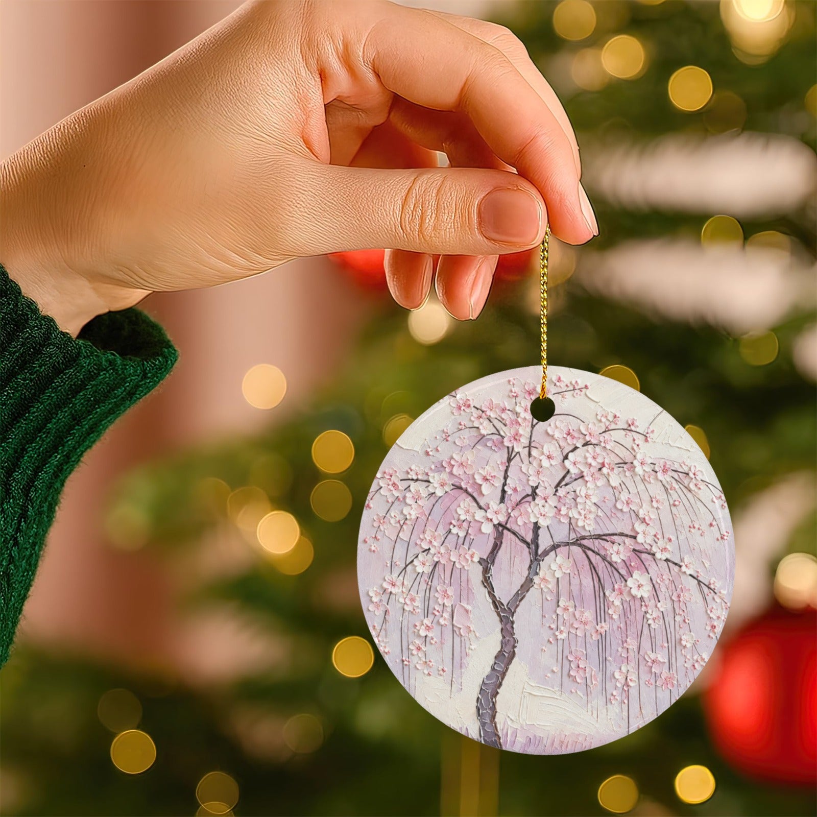 Rich and Rich Cherry Blossom Tree Round Ceramic Ornament Two Designer Sides - Rich and Rich Homeopportunities