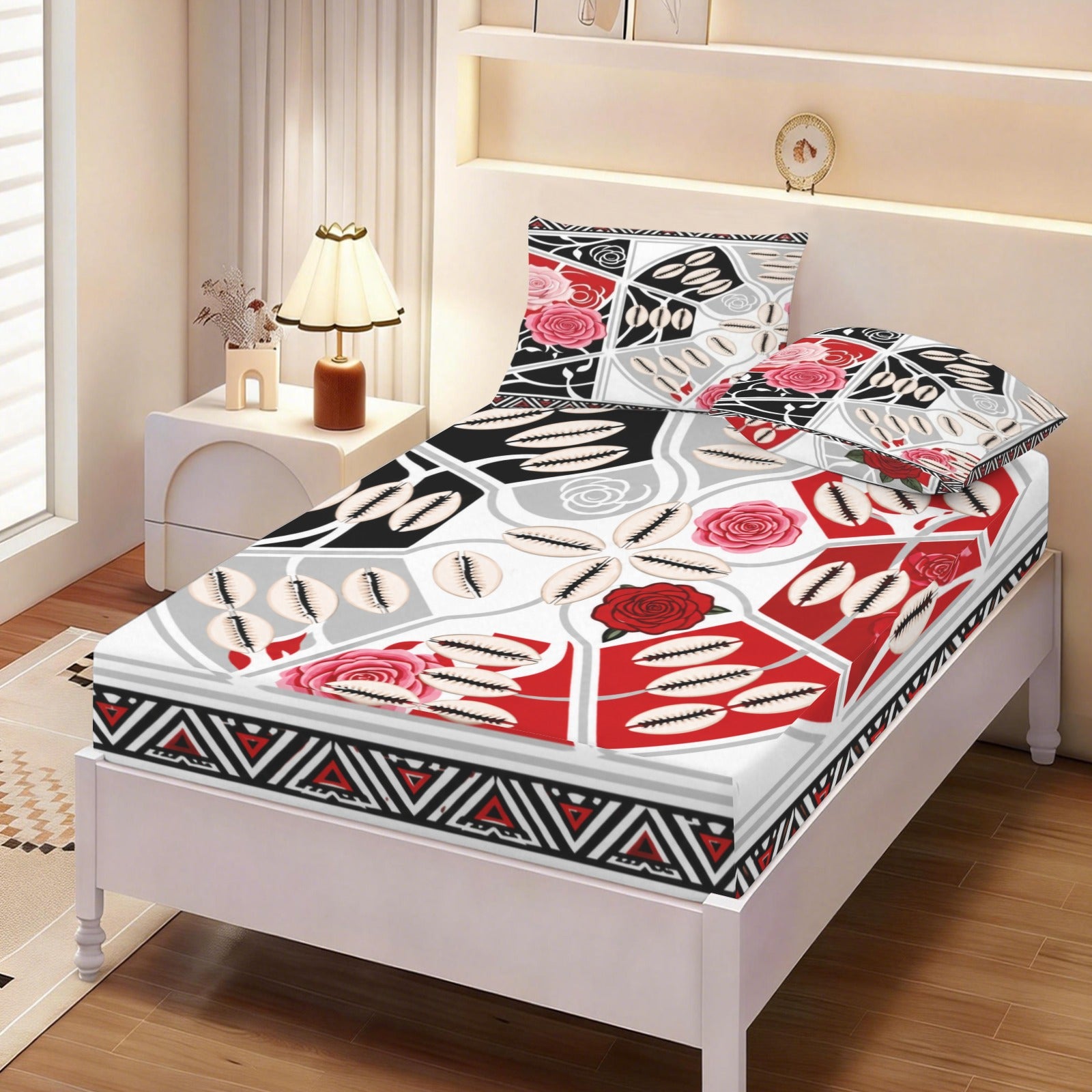 The Tribal Elegance Harmony Series – Crimson Harmony Full Bed Sheet Set (Fitted Sheet + Pillowcases) - Rich and Rich Homeopportunities