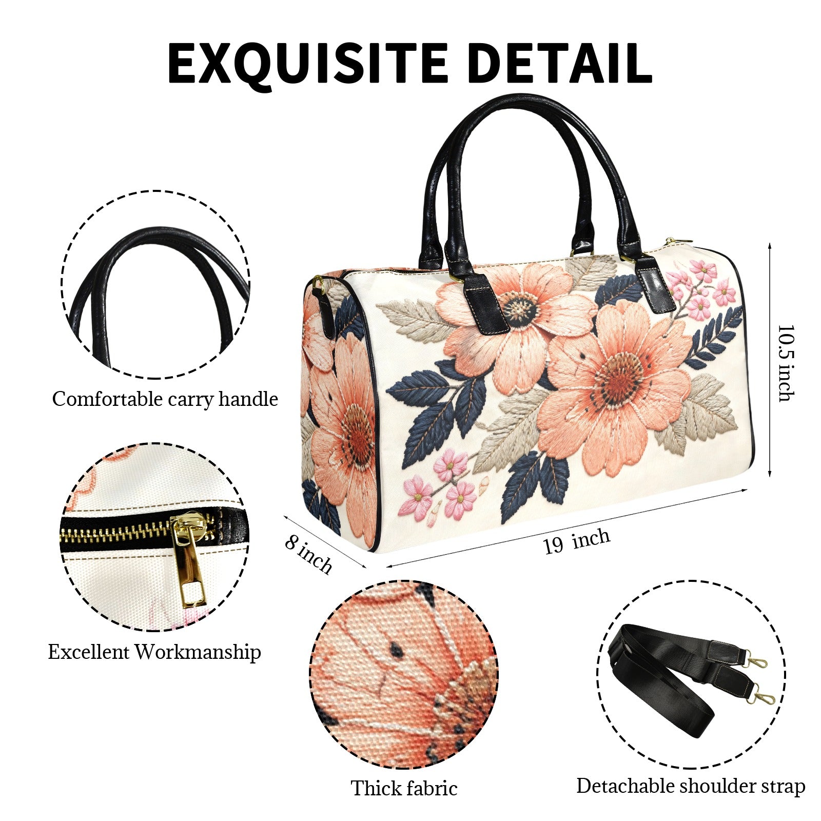 Rich and Rich Beige Floral Designer Leather Premium 1200D Nylon Travel Bag | Gym, Weekend & Overnight Duffel Bag