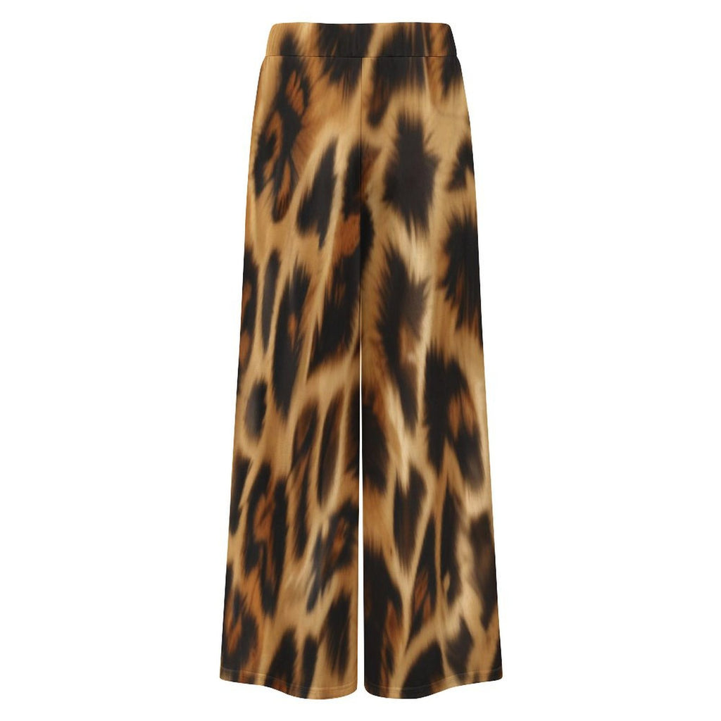 Rich and Rich Brown Animal Print Women's Wide-Leg Pants Suit with Adjustable Waist