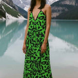 Green halterneck midi dress with backless design and abstract print — additional view 9