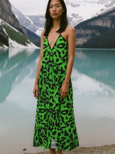 Load image into Gallery viewer, R&amp;RH Green Abstract Women&#39;s Backless Halterneck Dress
