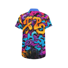 Load image into Gallery viewer, Rich and Rich Graffiti Print Men's Short Sleeved Shirt With Blue Lapel - Rich and Rich Homeopportunities
