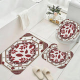 Crimson tribal three-piece bathroom rug set with toilet lid cover and non-slip backing — side view